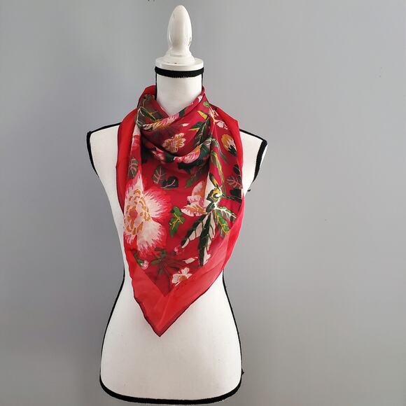 Oscar de la Renta 100% Silk Floral Scarf - Picture 1 of 5